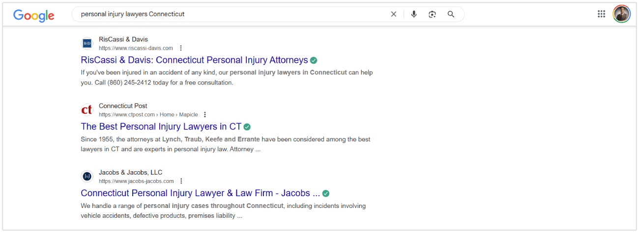 Personal injury lawyers SERP